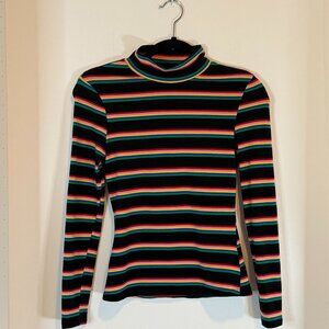 SHEIN Black Rainbow Striped Turtleneck Long Sleeve Top Sz Small